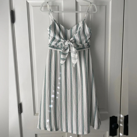 Lush Green and White Summer Striped Dress size small open back - Picture 1 of 7